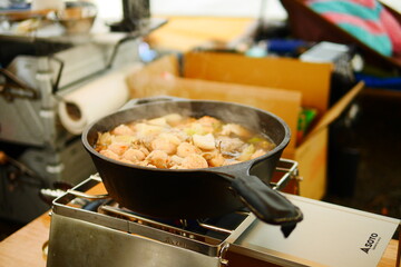 frying pan with meat