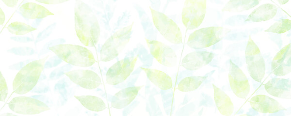 Vector watercolor art background with green leaves. Hand drawn vector texture. Hand painted watercolor texture for cards, flyer, poster, banner, and cover design. Spring template for design.