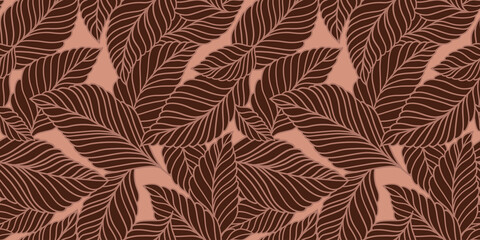 Fototapeta premium Elegant seamless pattern with delicate leaves. Vector Hand drawn floral background.