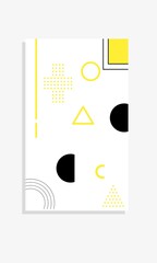 The bright colorful Memphis trend of geometric patterns sets juxtaposed with squiggles, erratic images. Composition of design background elements. Magazines, leaflets, billboards.
