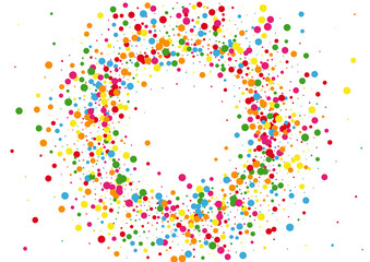 Blue Dot Falling Illustration. Confetti Summer Background. Multicolored Banner Circle. Yellow Colour Round Texture.