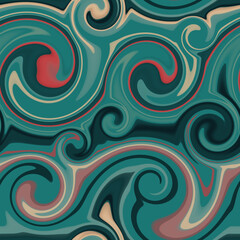 Fototapeta na wymiar Seamless turquoise swirl waves abstract pattern for textile, fabric, wrapping paper, wallpaper