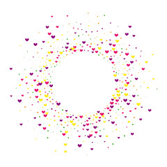 Yellow Border Circle Illustration. Rose Pattern Wallpaper. Purple Confetti Petals. Red Greeting Backdrop. Fireworks Background.