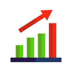 Bar chart and arrow icons for best result. Vector.