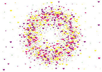 Rose Love Circle Illustration. Yellow Decoration Frame. Pink Heart Celebration. Red Gift Backdrop. Cover Background.