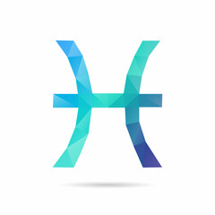 Obraz premium Geometric Zodiac sign design silhouette. Pisces. Black line vector illustration