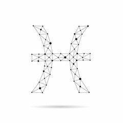 Geometric Zodiac sign design silhouette. Pisces. Black line vector illustration