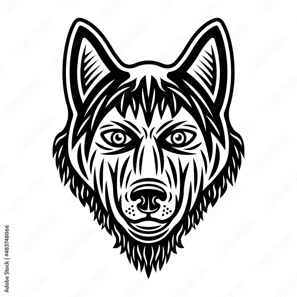 Wall mural husky dog head vector illustration in vintage monochrome style isolated on white background