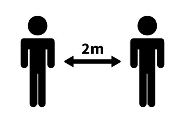 An icon of a person holding a distance of 2 meters. Social distance. Infection control. Vectors.