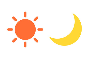 Sun and crescent moon icon set. Weather icons. Vector.