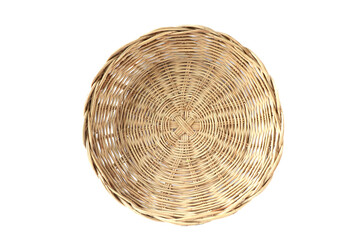 vintage weave wicker basket isolated on white background - obrazy, fototapety, plakaty
