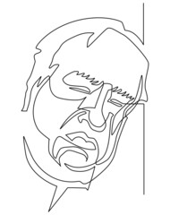 Portrait of a sleeping elderly man. The man leaned his head against the wall or window. Continuous line drawing. Vector illustration