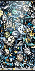 Space hand drawn doodle banner. Cartoon detailed illustrations.