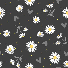 Floral daisy colorful seamless pattern. Daisies flowers vector print.