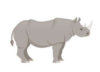 African rhinoceros, side view. Vector illustration isolated on white background