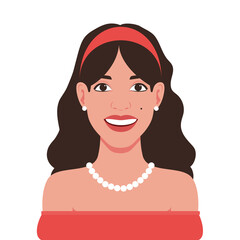 Portrait of a smiled Hispanic woman. Vector flat illustration.