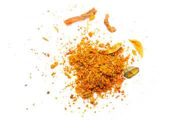 Mixture of spices for cooking pilaf from cumin, barberry, coriander, turmeric and pepper, top view....