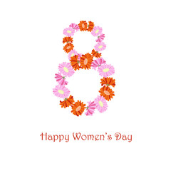 Happy Women’s Day banner. 8 pink red gerbera flowers art design stock vector illustration for web, for print