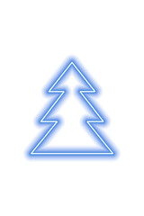 Simple blue neon shape of a Christmas tree isolated on white