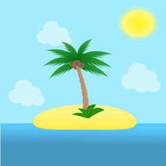 island with palm tree in the ocean under the sun