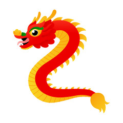 Red chinese dragon in cartoon childish style for lunar new year decorative element for design isolated