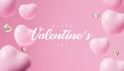 Happy valentine's day banner for social media banner podium on pink background 3d render 