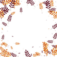 Yellow Leaves Background White Vector. Plant Organic Texture. Golden Herb. Brown Foliage Forest. Outline Set.