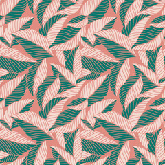 Elegant seamless pattern with delicate leaves. Vector Hand drawn floral background.
