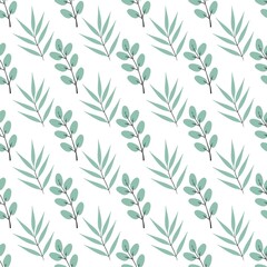 Fototapeta premium flower pattern - cute green plant leaves on a white background