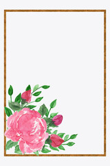 Gold frames with watercolor bouquets of flowers,peonies,poppies,orchids,roses, for Valentine's Day greeting cards, invitations,for design works,needlework and hobbies.