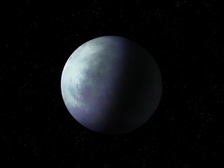 Distant exoplanet in space, beautiful rocky planet with atmosphere. 