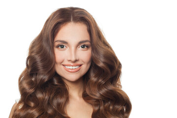 Naklejka premium Isolated woman face. Pretty model woman with curly hair portrait