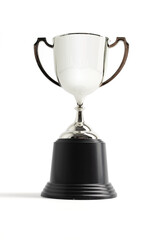 silver color trophy cup on white