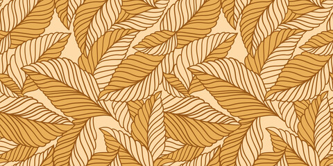 Fototapeta premium Elegant seamless pattern with delicate leaves. Vector Hand drawn floral background.