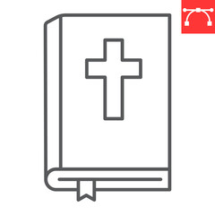 Obraz premium Bible line icon, book and pray, holy bible vector icon, vector graphics, editable stroke outline sign, eps 10.