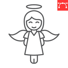 Angel girl line icon, christmas and easter, angel vector icon, vector graphics, editable stroke outline sign, eps 10.