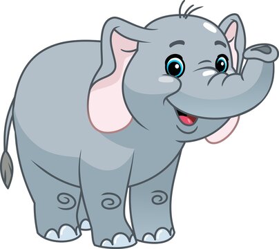 Cartoon cute baby elephant on white background. Vector illustration.