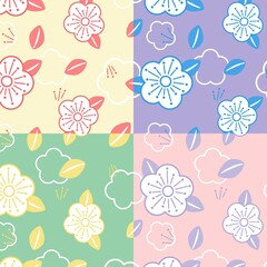 Japanese Pastel Flower Pattern, Vector, Illustration