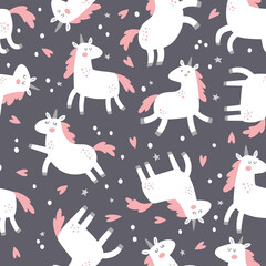 vector seamless pattern with cute little unicorn