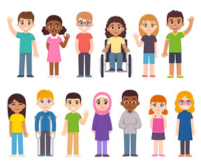 Cartoon diverse children set