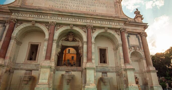4K timelapse footage of Janiculum Fountain in Rome at the sunset