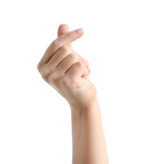 Child snapping fingers on white background