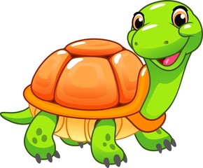 Cheerful cartoon turtle on a white background. Vector illustration.