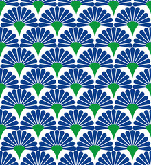Japanese blue handheld fan floral seamless pattern