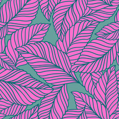 Elegant seamless pattern with delicate leaves. Vector Hand drawn floral background.