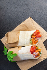 doner kebab vegetable shawarma burrito filling veggie pita vegetarian vegetables dish on the table...