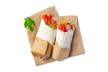 doner kebab vegetable shawarma burrito filling veggie pita vegetarian vegetables dish on the table...