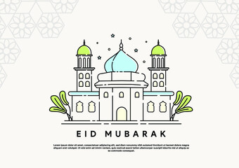 beautiful eid ul fitr version line art mosque logo template
