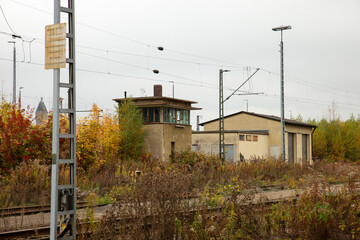 Fototapeta na wymiar railroad facility with partially rotted railroad wagons