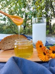 glass of milk and honey